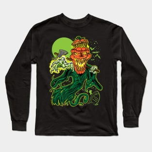 Pumpkin Headed ghost with an ax floating in the cemetery Long Sleeve T-Shirt